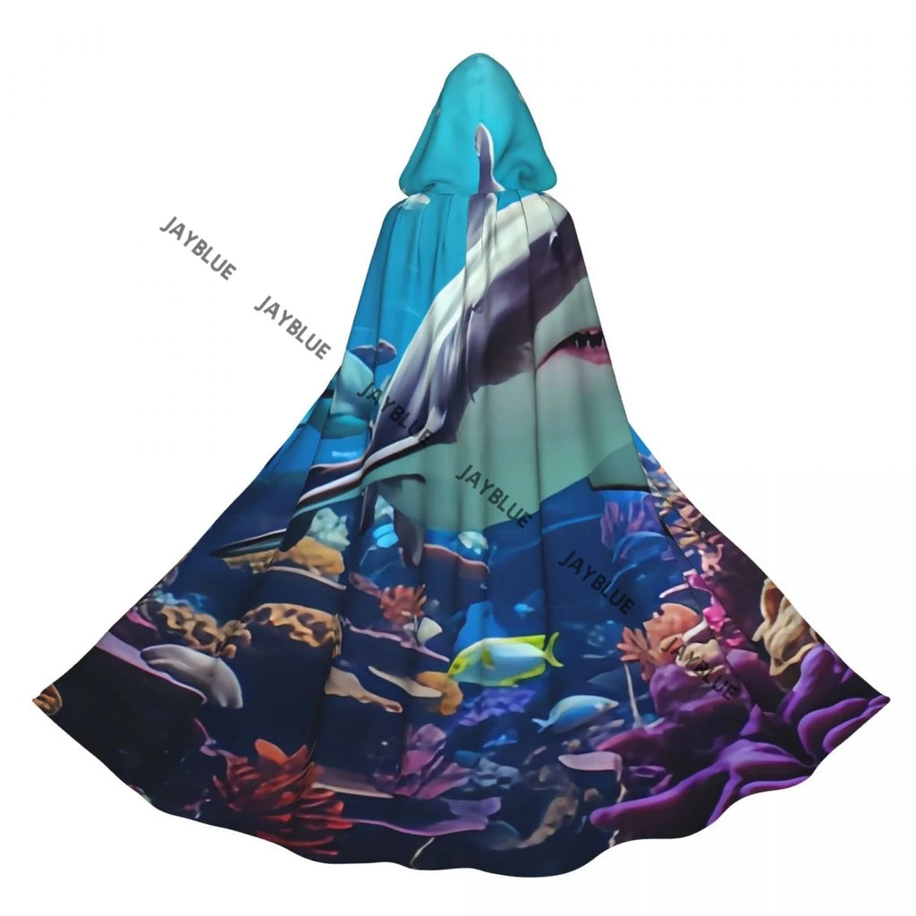 Underwater Scene Tropical Seabed Hooded Cloak Polyester Unisex Witch Cape Costume Accessory