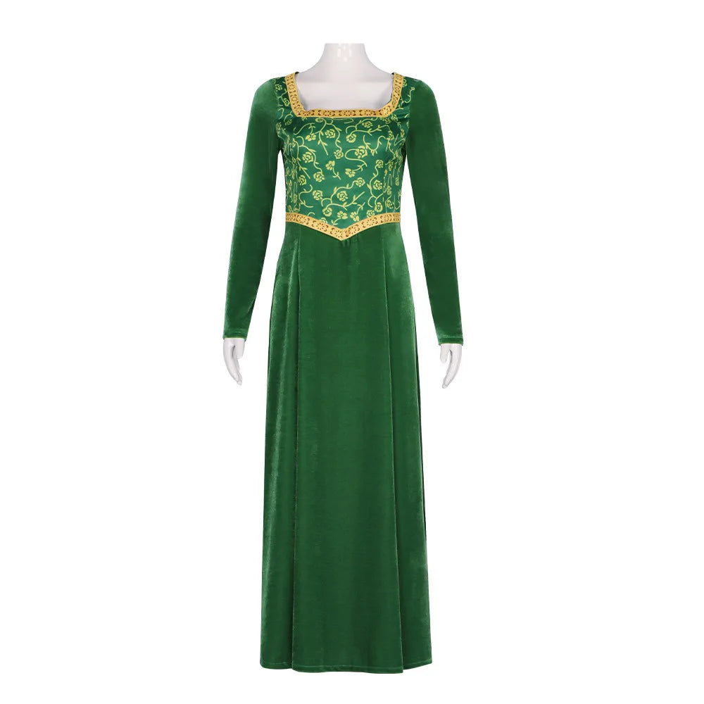 Princess Fiona Cosplay Costume Anime Shrek Wife Green Fiona Cos Dress Wigs Outfit ForLadies Women Long Dress Halloween Headgear