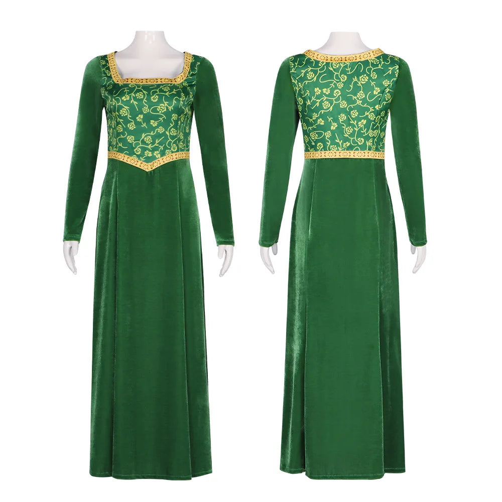Princess Fiona Cosplay Costume Anime Shrek Wife Green Fiona Cos Dress Wigs Outfit ForLadies Women Long Dress Halloween Headgear