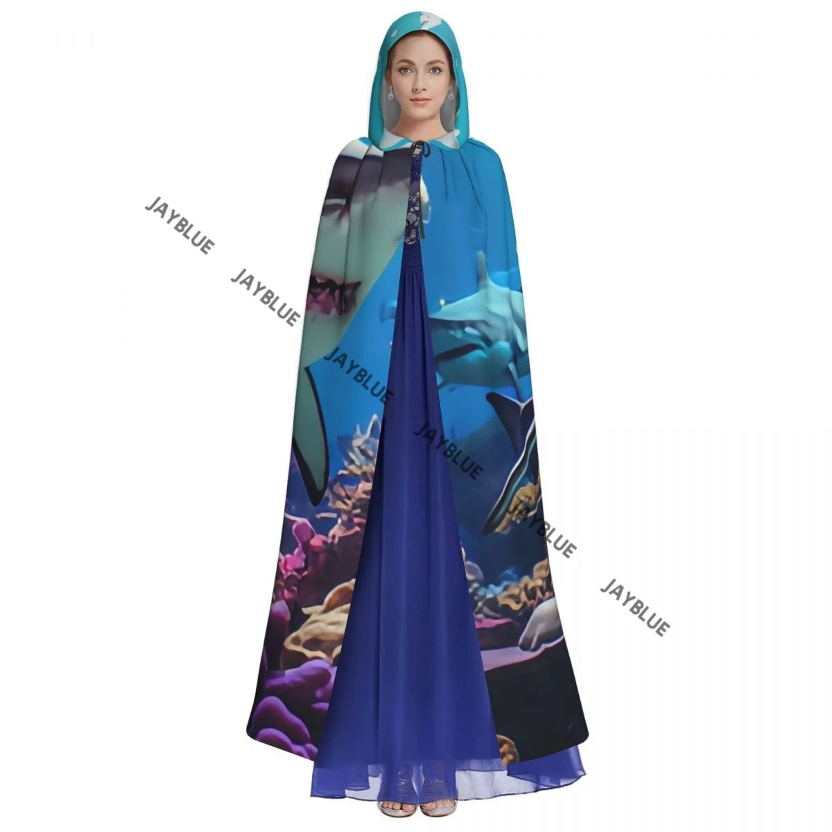 Underwater Scene Tropical Seabed Hooded Cloak Polyester Unisex Witch Cape Costume Accessory